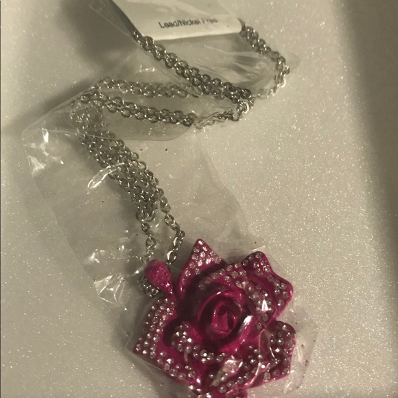 Bold & Pink Enameled Crystal Rose Necklace - Picture 9 of 9